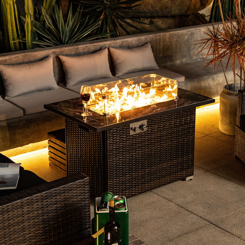 44' Propane Gas Fire Pit Table with Tile Top and Wicker Base
