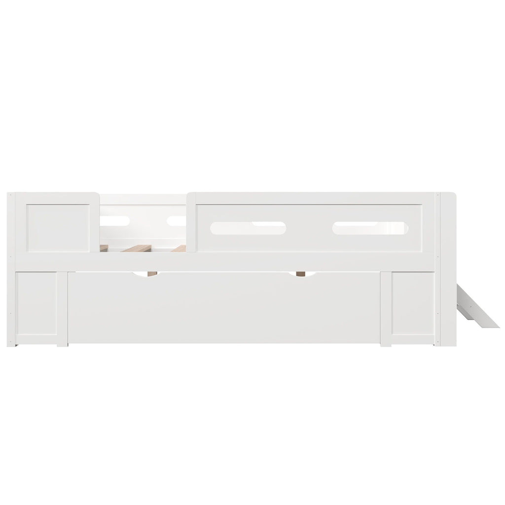 Platform Bed With Guardrail And Drawer