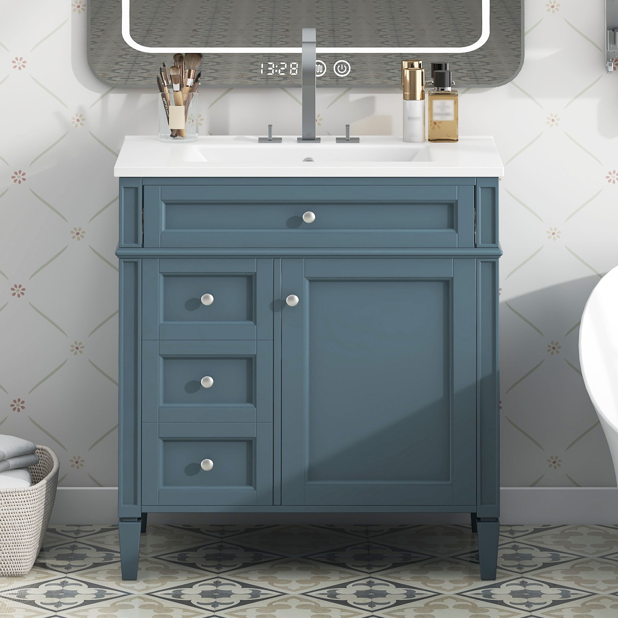 Bathroom Vanity With Top Sink, Storage Cabinet - Blue