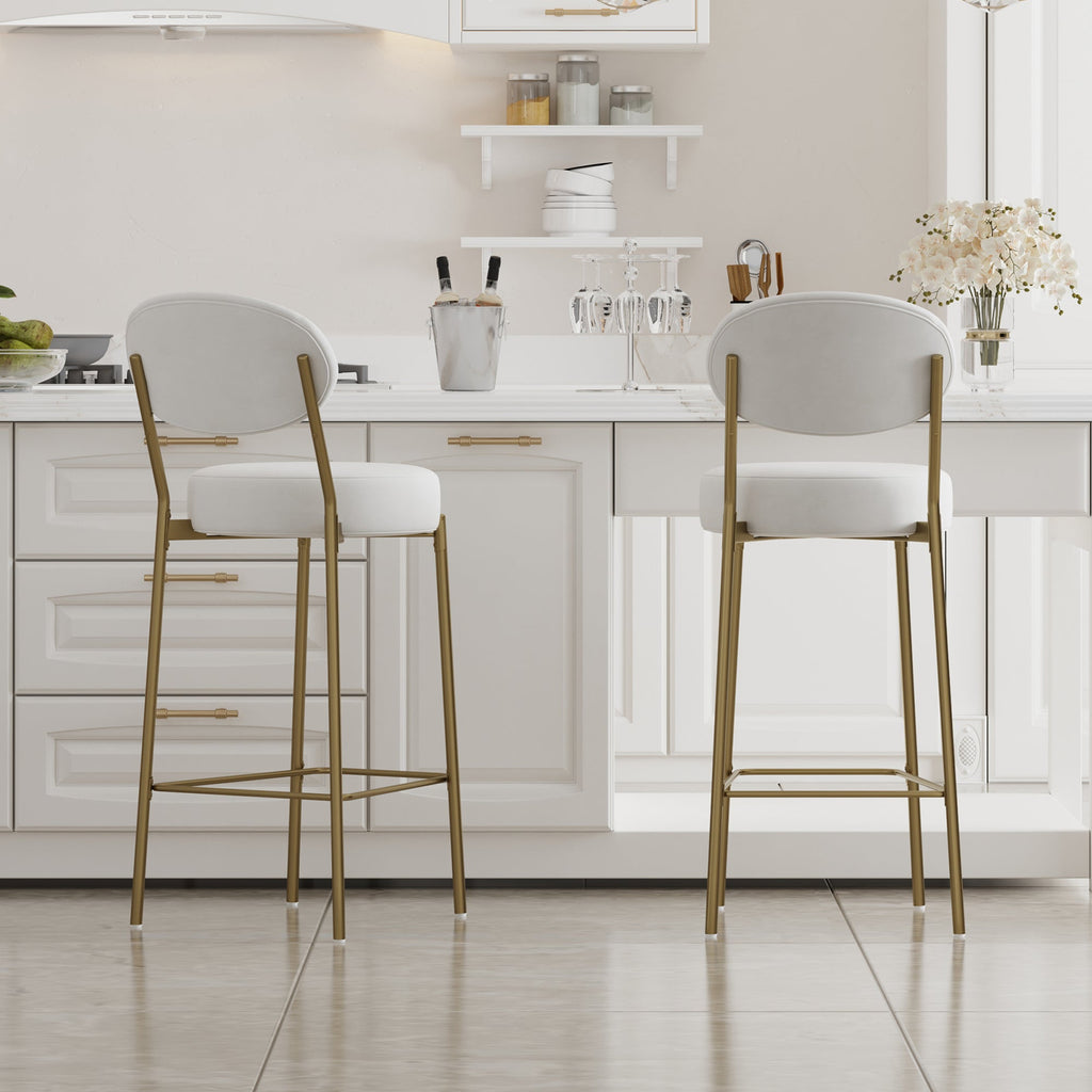 29'' Upholstered Velvet Bar Stools with Backrest & Footrest - Set of 2