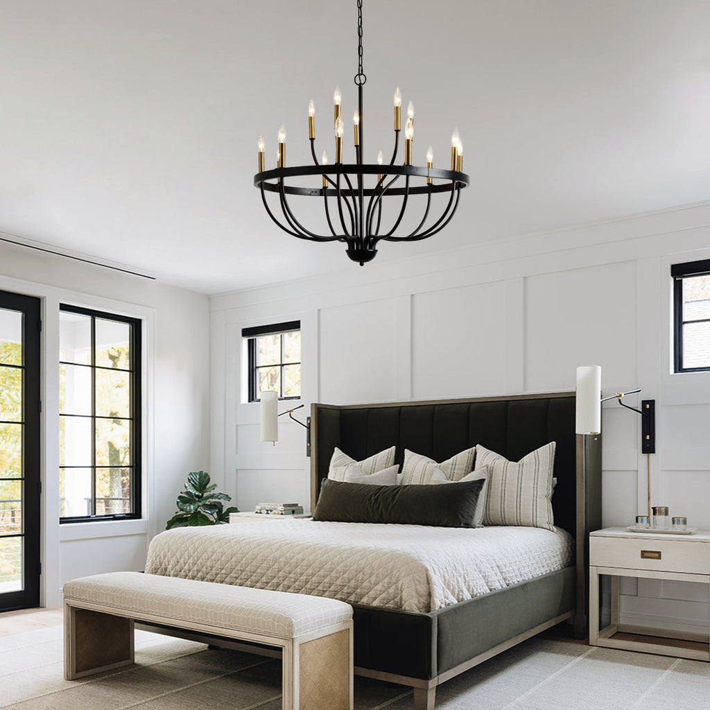 15-Light Industrial Iron Candle Chandelier Modern Farmhouse Pendant Light