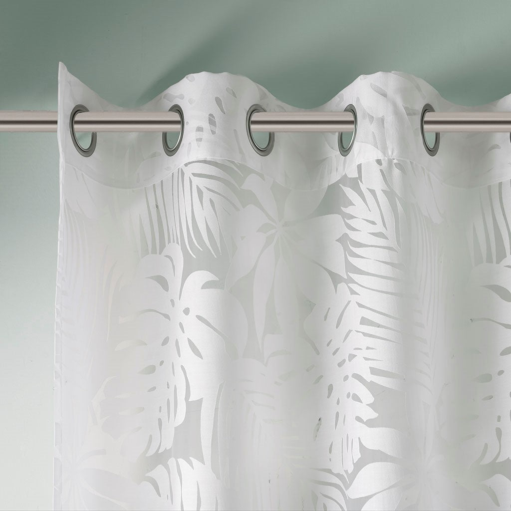 Palm Leaf Burnout Sheer Window Curtain White 50x84
