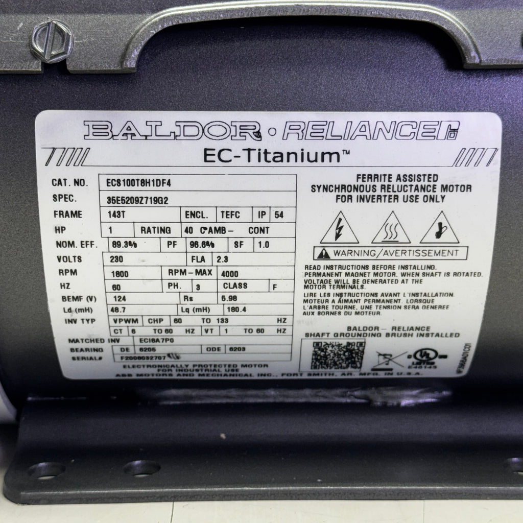 BALDOR RELIANCE Motor 230V/1HP 12"L x 6"W x 11"H Grey EC8100T8H1DF4