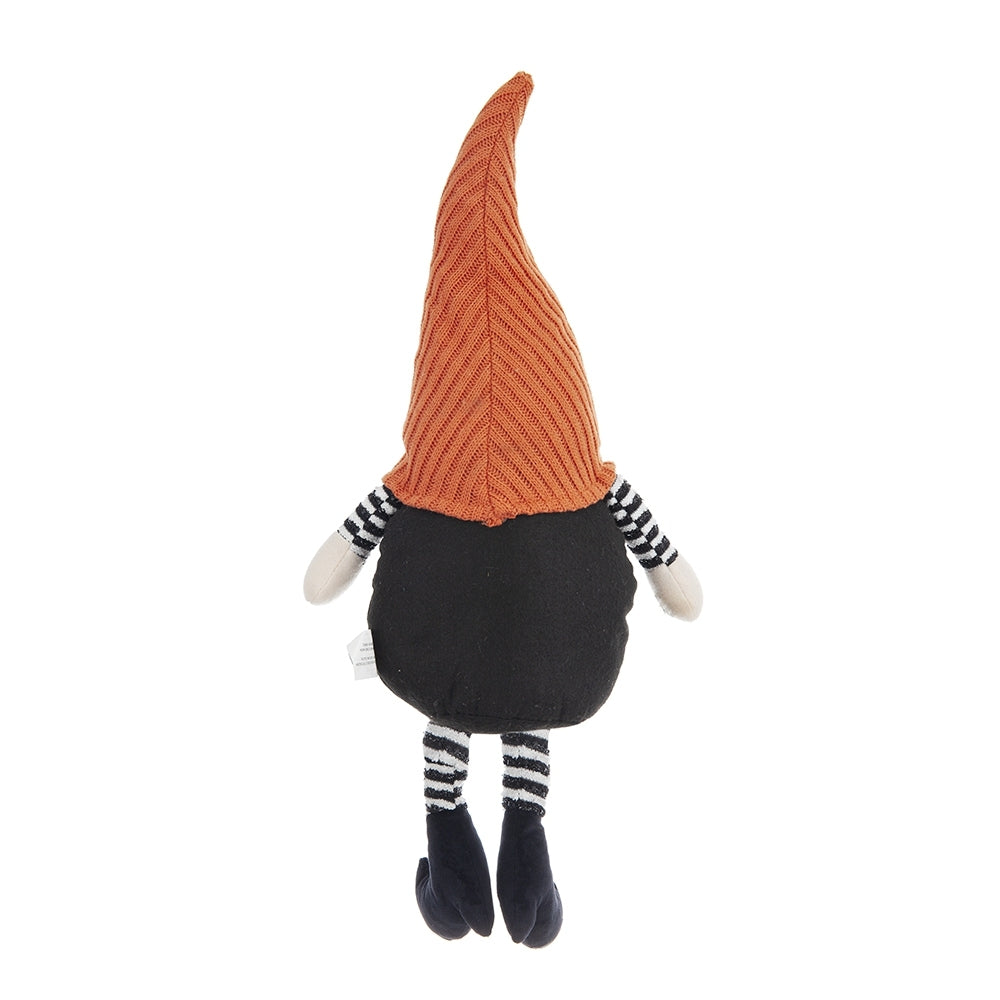23.5" Seated Jack-O'-Lantern Gnome With Striped Limbs and Faux Fur Beard