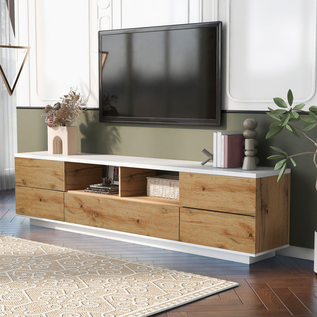 TV Stand Entertainment Center with Deep Drawers, Cable Management & Soft Closing Hinges