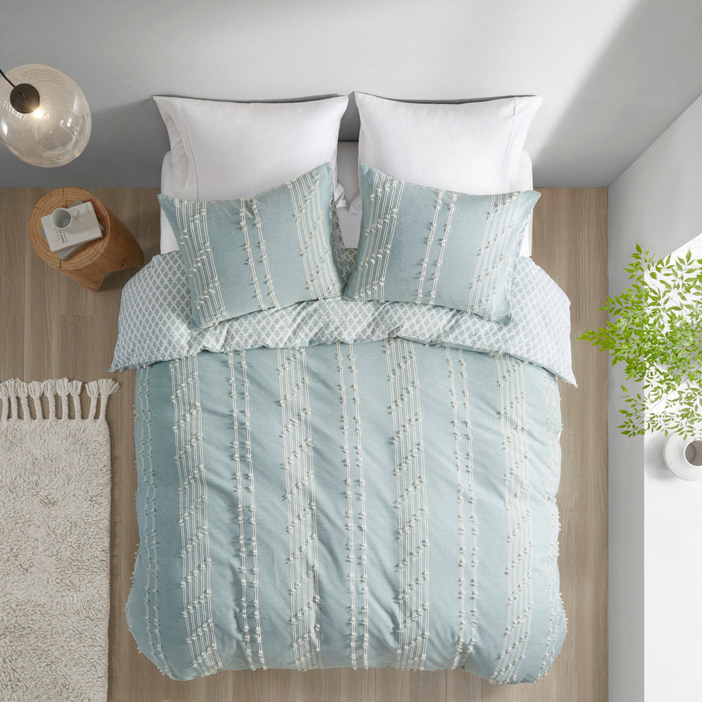 King/Cal King 3 Piece Cotton Jacquard Duvet Cover Set