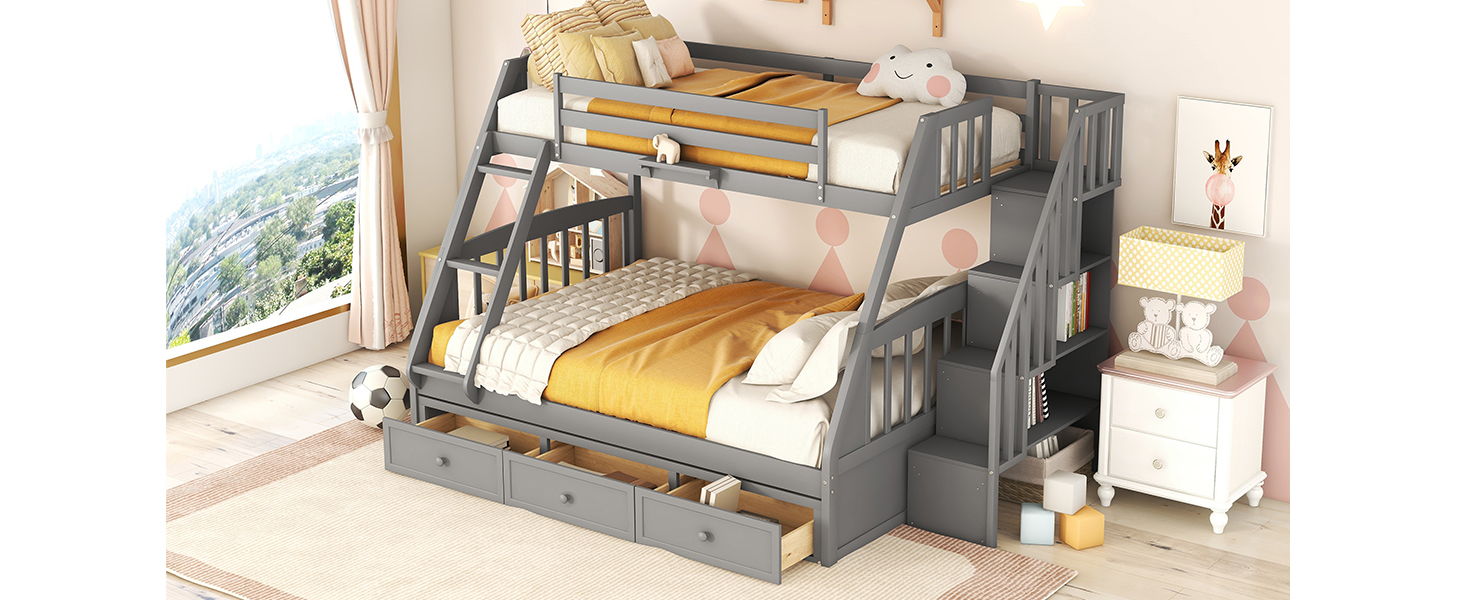Bunk Bed With Drawers, Ladder And Storage Staircase