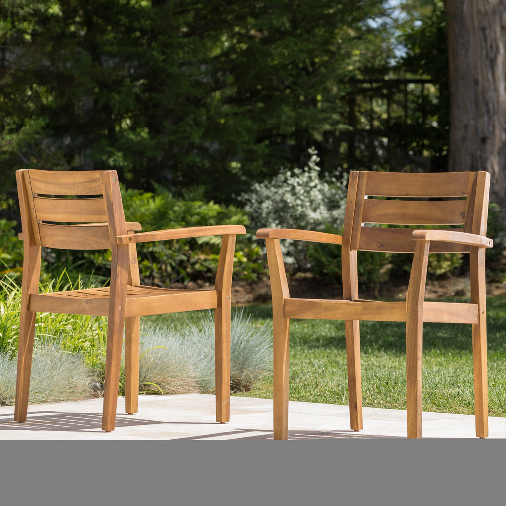 Stamford Dining Chairs Set of 2, Acacia Wood Patio Armchair