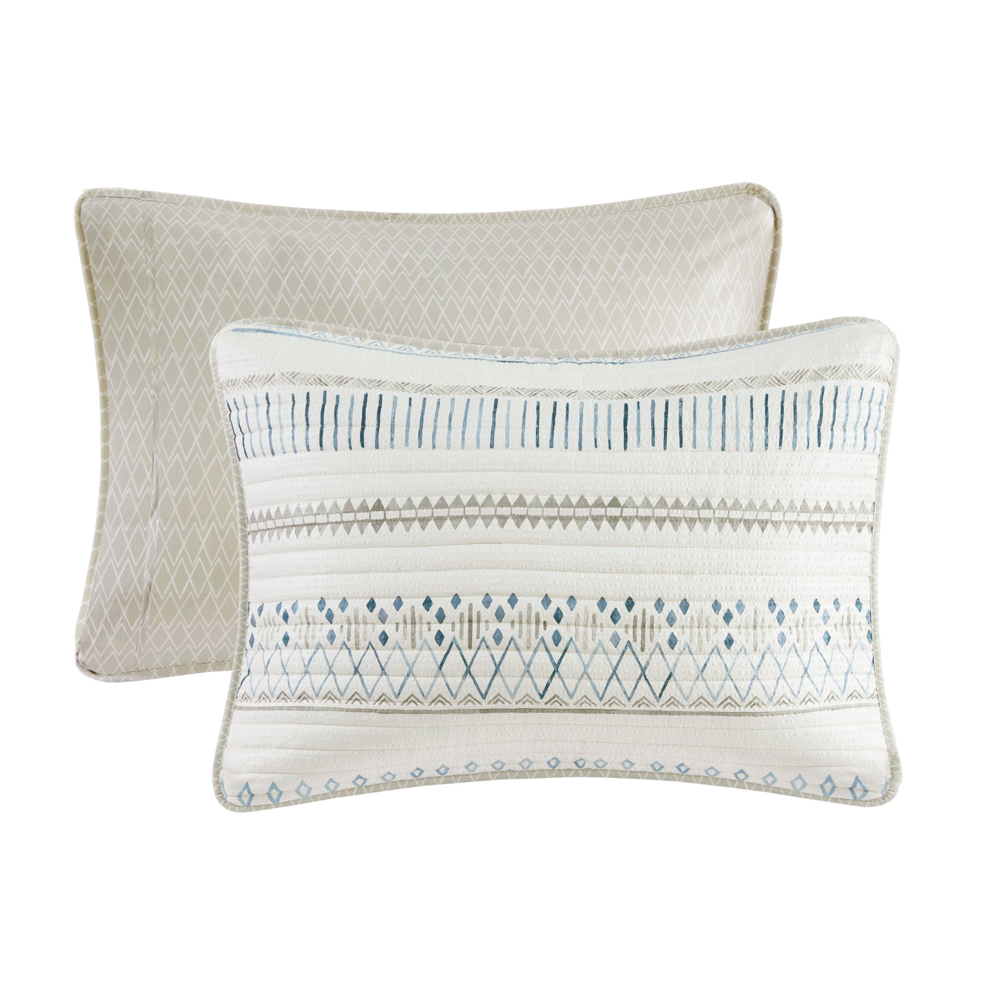 3 Piece Seersucker Quilt Set Taupe Blue King Cal King