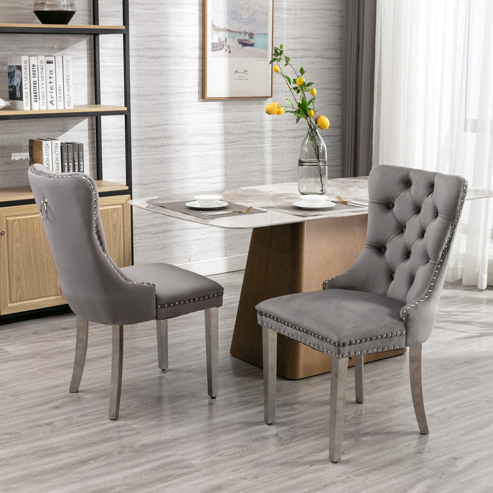 A&A Furniture Nikki Collection Modern Velvet Upholstered Dining Chairs - Set of 2