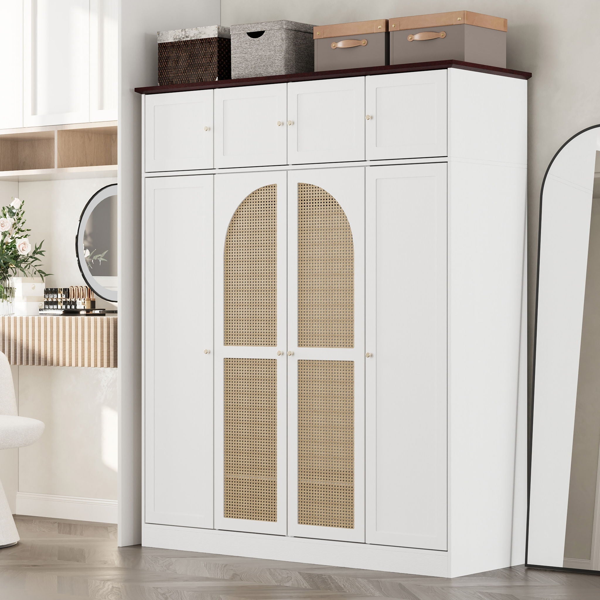 8 Door Armoire Wardrobe with Adjustable Shelves and Hanging Rod
