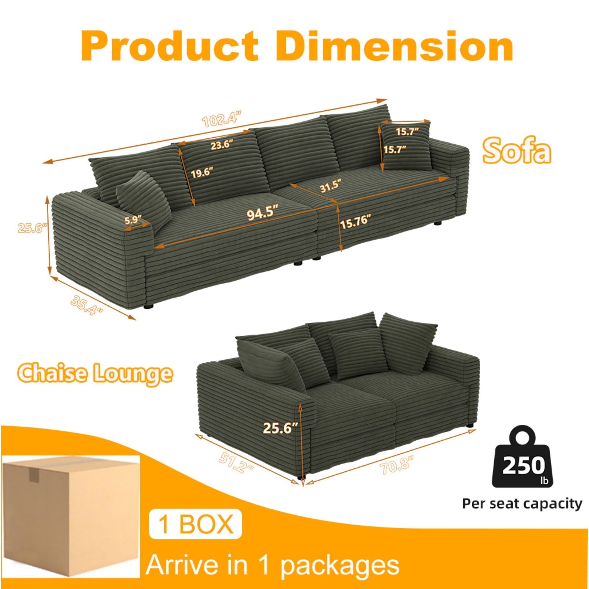 4 Seat Modern Comfy Upholstered Sofa Cloud Couch