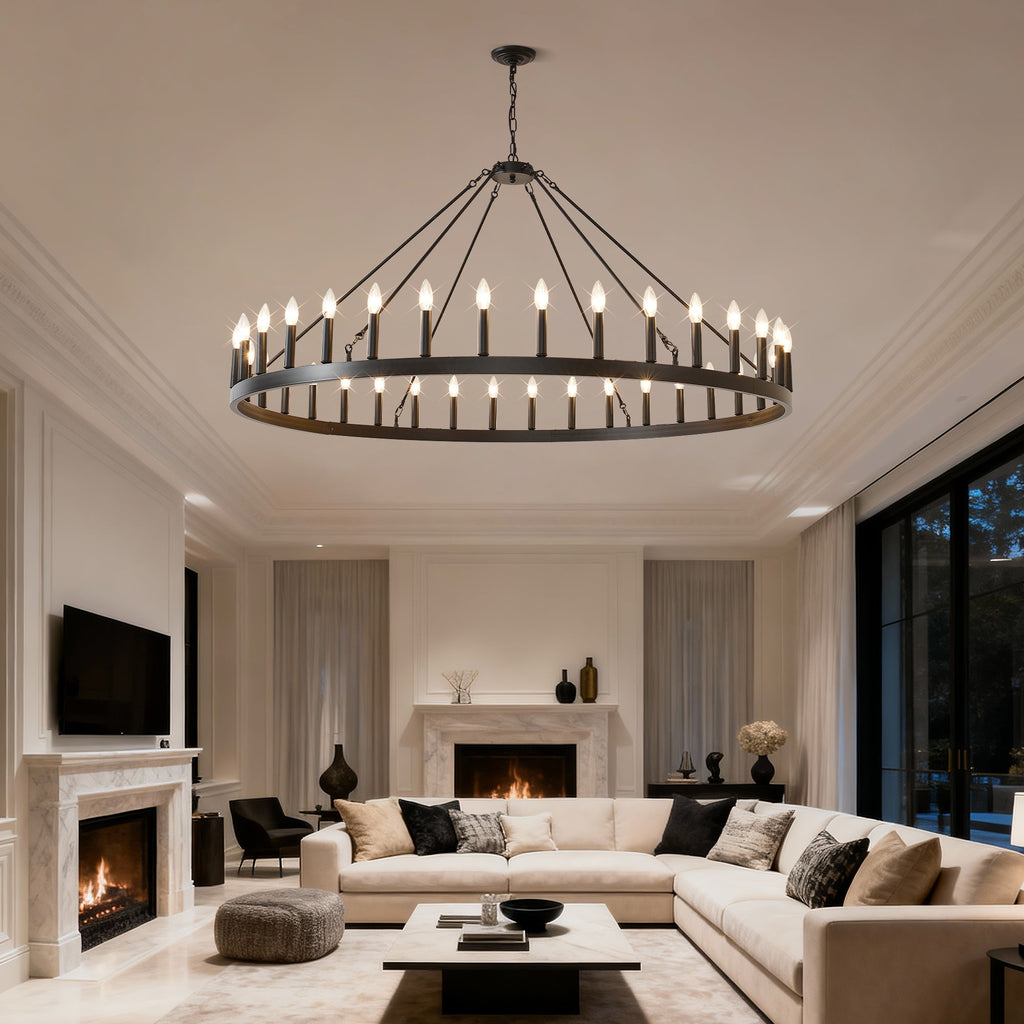 59.1 Inch 36-Light Wagon Wheel Chandelier