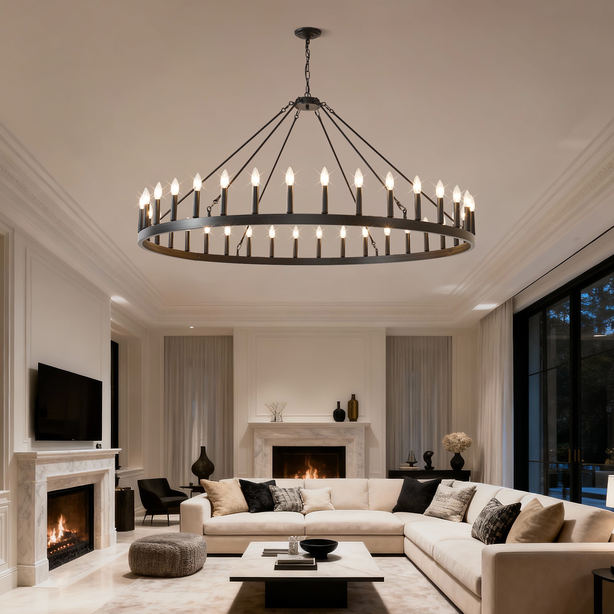 59.1 Inch 36-Light Wagon Wheel Chandelier