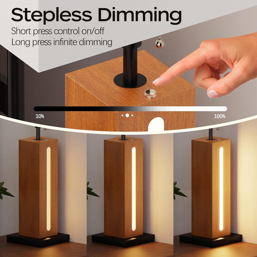 Table Lamps Set of 2, Modern Dimmable Bedside Lamps with Linen Shades