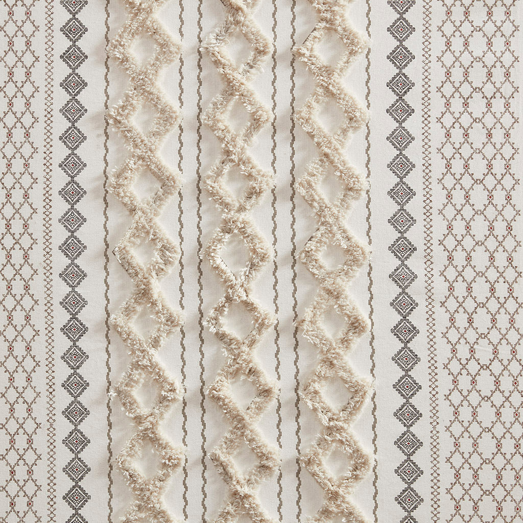 Cotton Printed Curtain Panel with Chenille Stripe and Lining Ivory 50x84