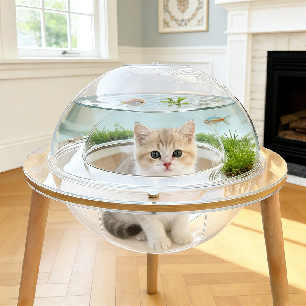 Large Cat Cave with 360° Immersive Cat TV and Wooden Legs