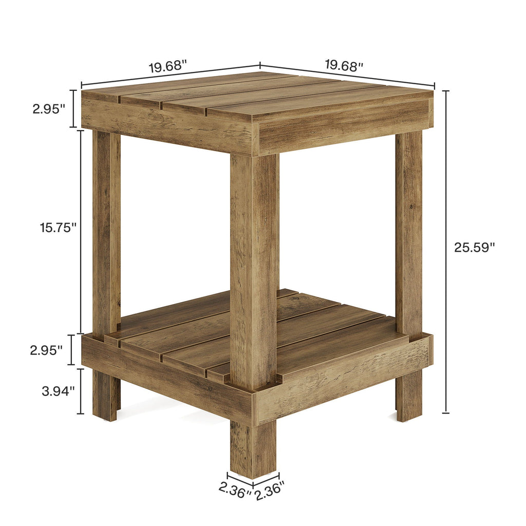 2 Tier End Table With Open Shelves, Natural Wood