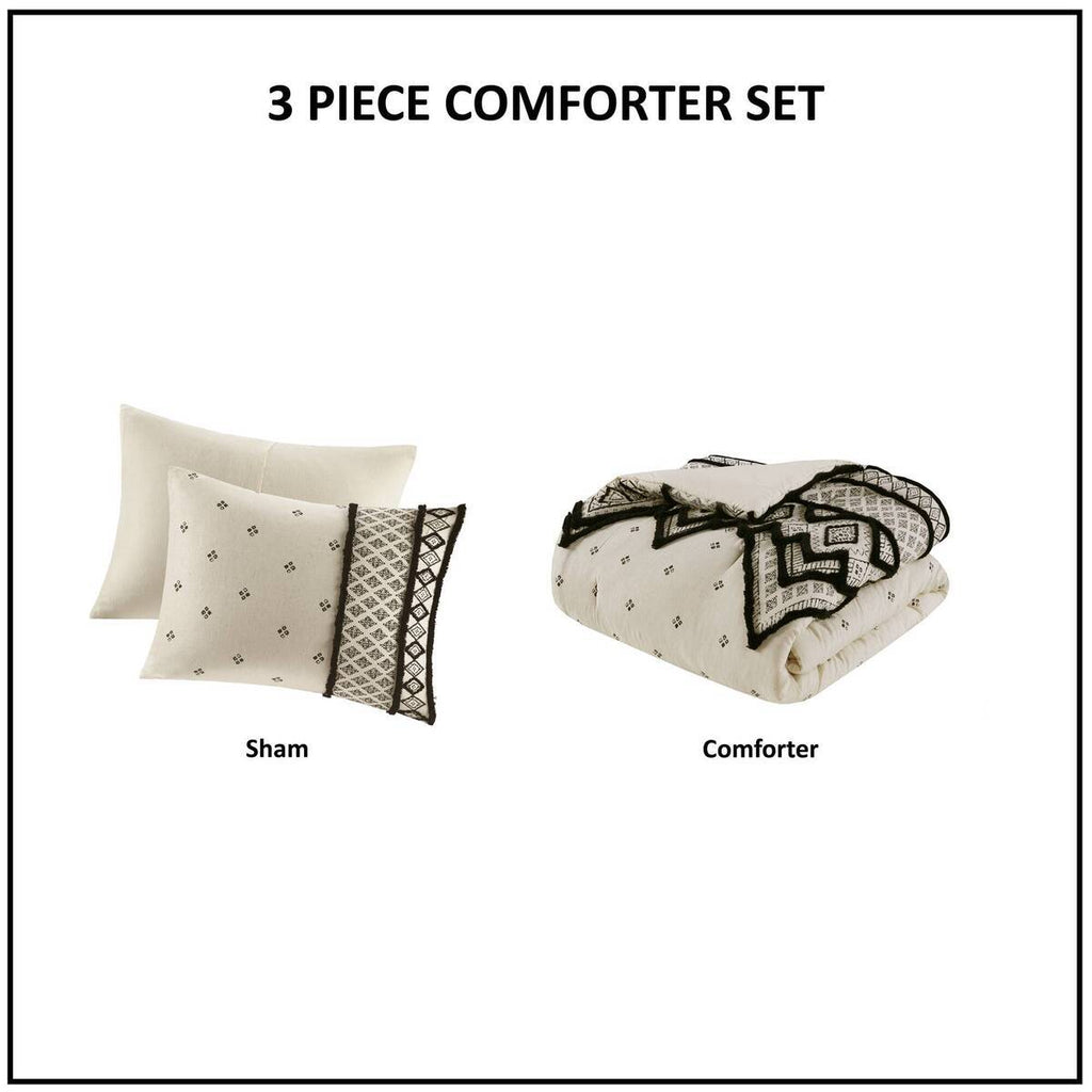 3 Piece Cotton and Flax Linen Blend Comforter Set Natural King/Cal King