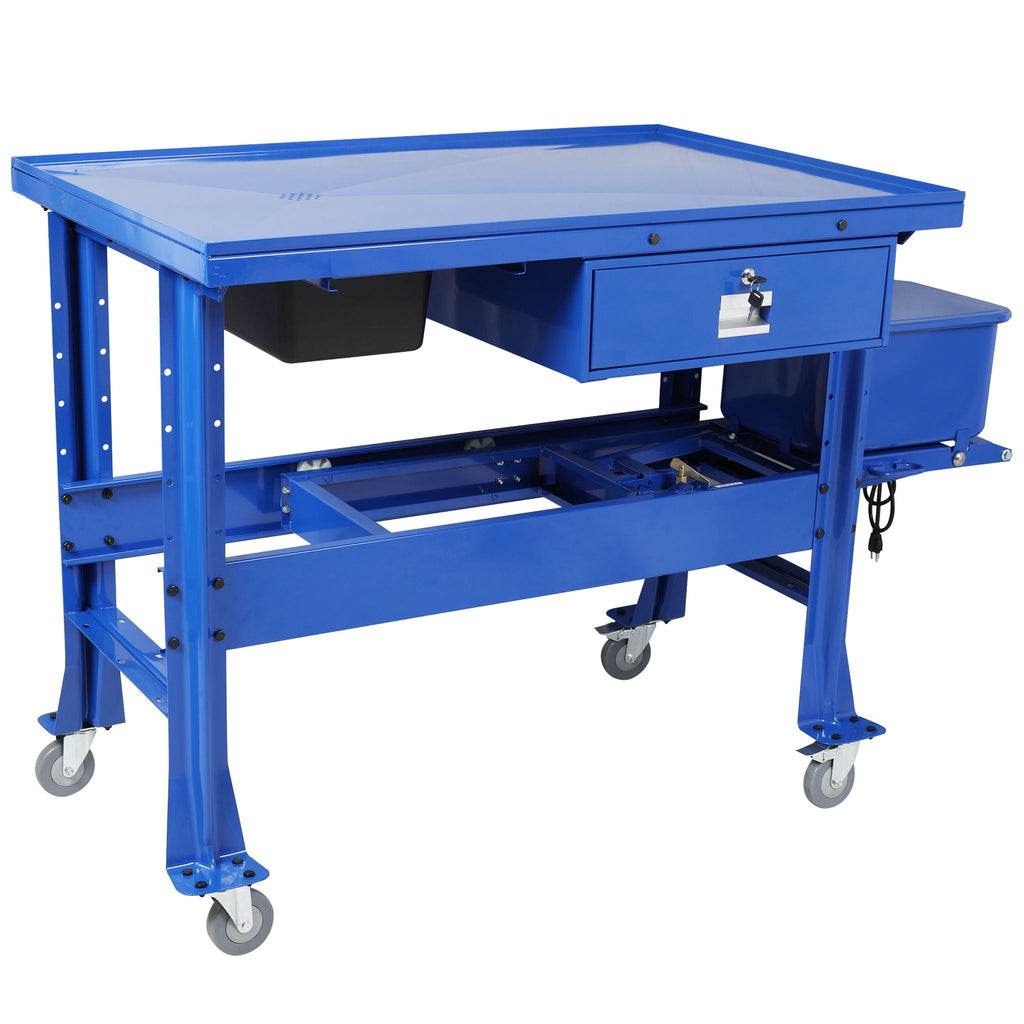 Mobile Tear Down Table With 3.5 Gallon Parts Washer And 110V Pump - Blue