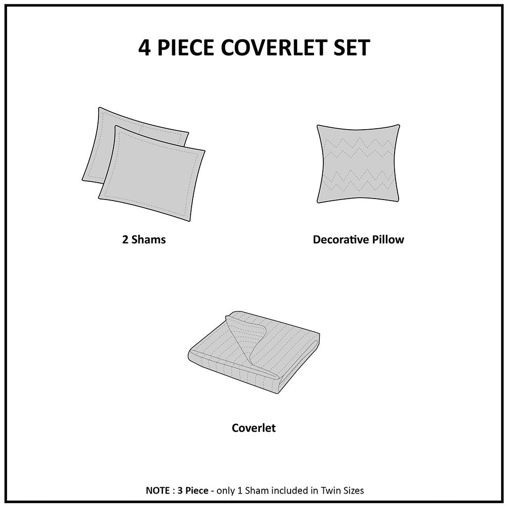 4 Piece Reversible Ruffle Quilt Set with Throw Pillow White King/Cal King