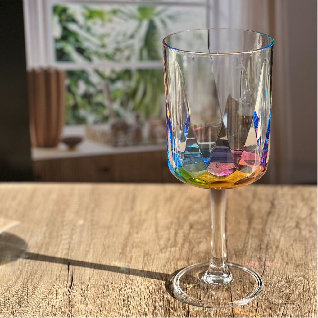 Leadingware Rainbow Diamond Plastic Wine Glasses (Set of 4), Unbreakable Bpa Free Acrylic, 16Oz - Clear