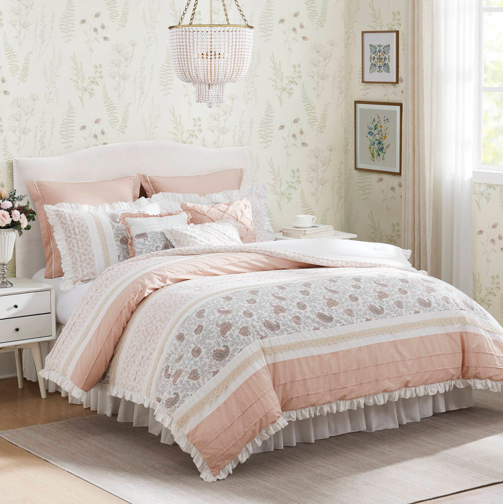 9 Piece Cotton Percale Comforter Set Blush