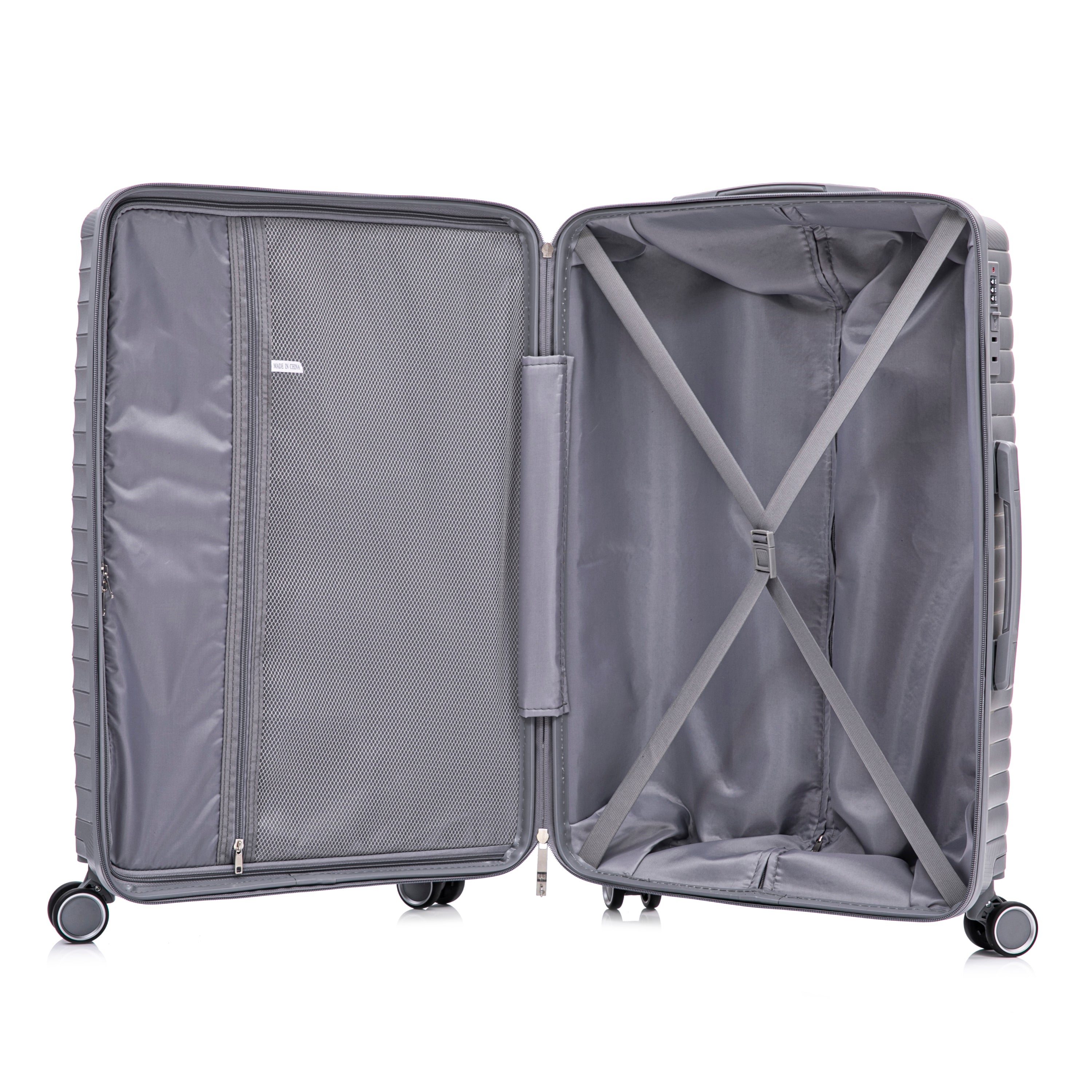 4-Piece PP Spinner Wheel Luggage Set with Cosmetic Case, Light Gray