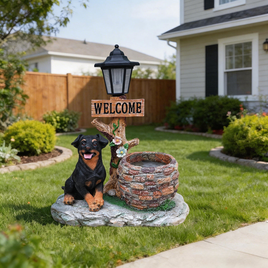 Puppy Dog Solar Planter Outdoor Statue