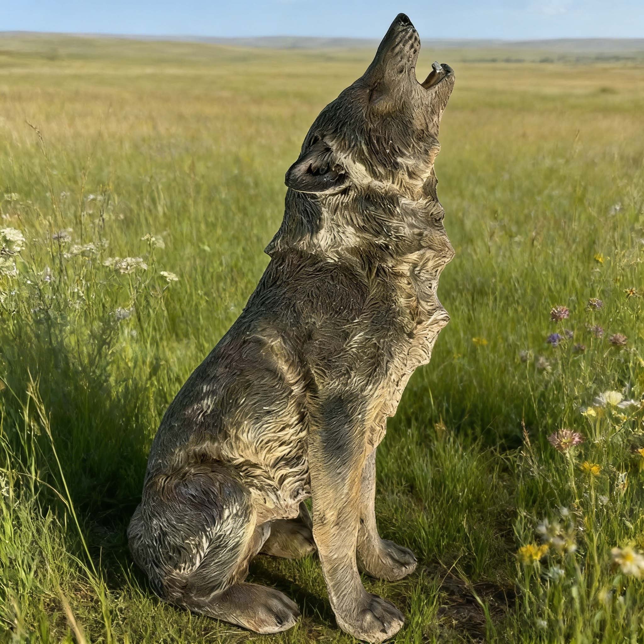 29.72" H x 17.91" L Simulated Howling Wolf Garden Statue