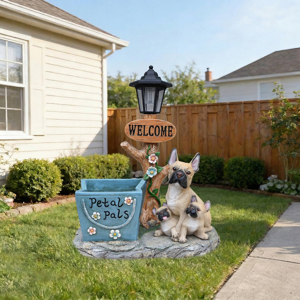 French Bulldog Family Planter Statue