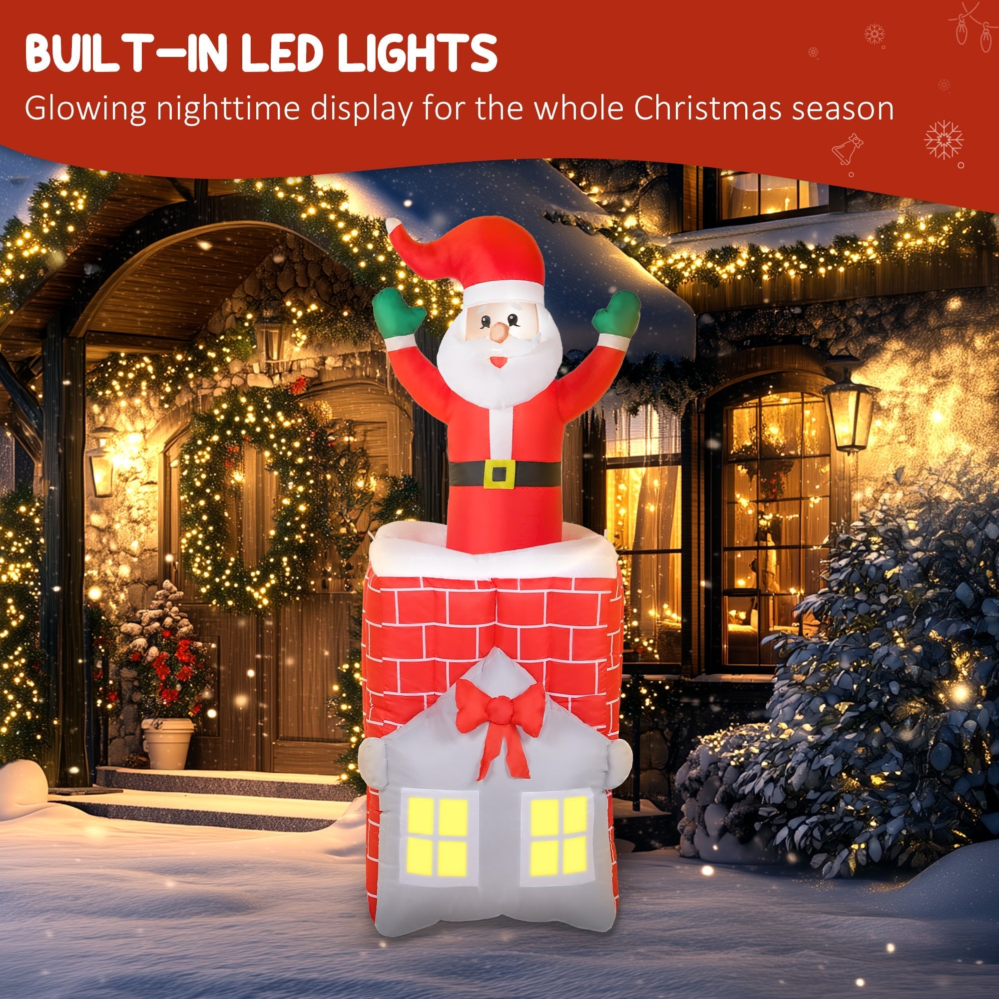 7FT Christmas Inflatable Santa in Chimney with LED Lights