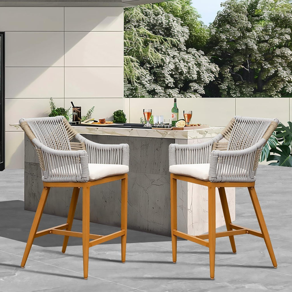 Outdoor Bar Stools Set of 2 with Arm and Backrest