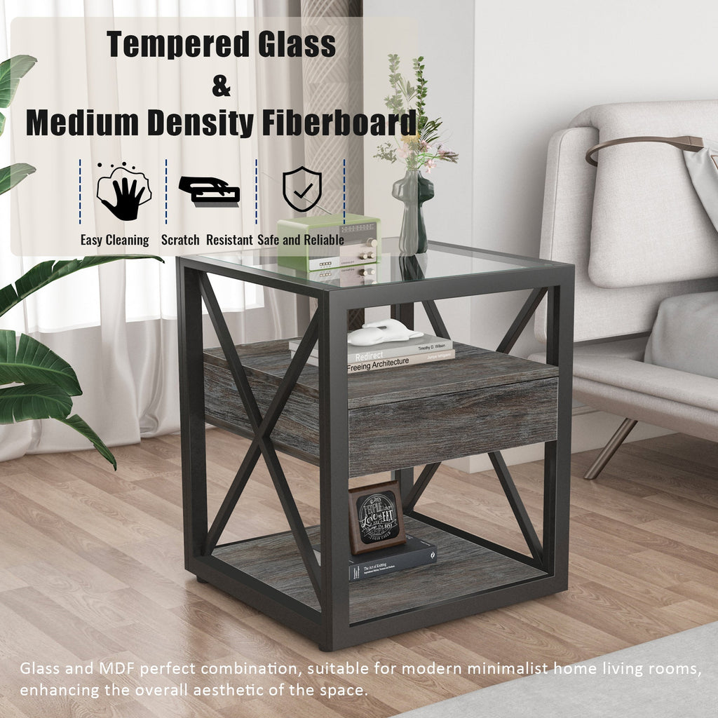 Set of 2 Modern End Tables with Drawer - Nightstands