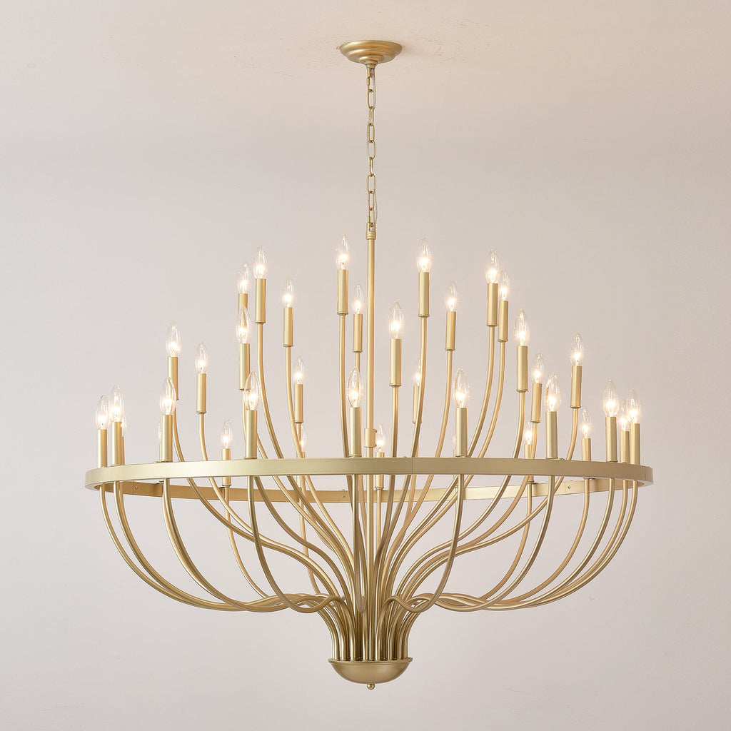36-Light Gold Industrial Iron Candle Chandelier