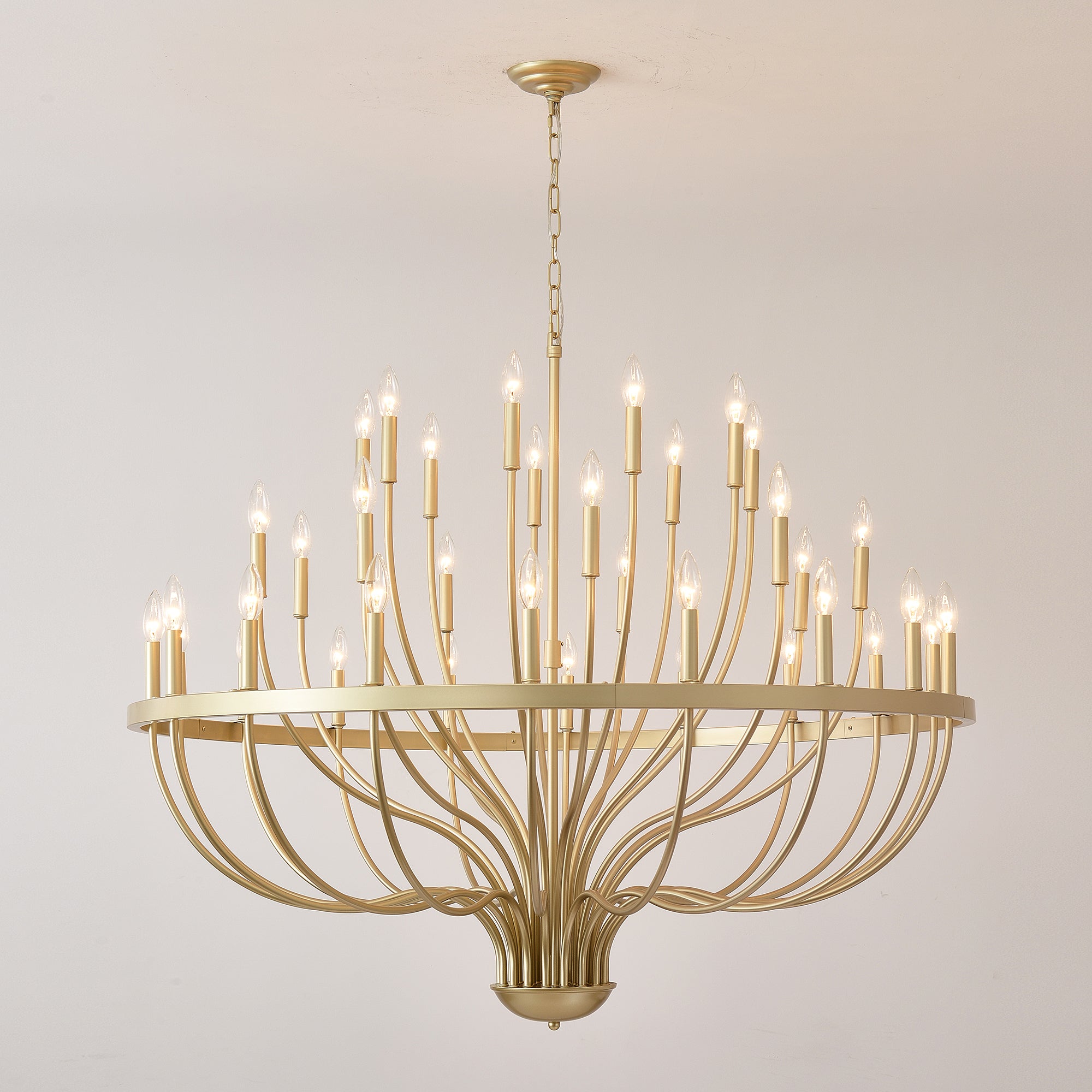 36-Light Gold Industrial Iron Candle Chandelier