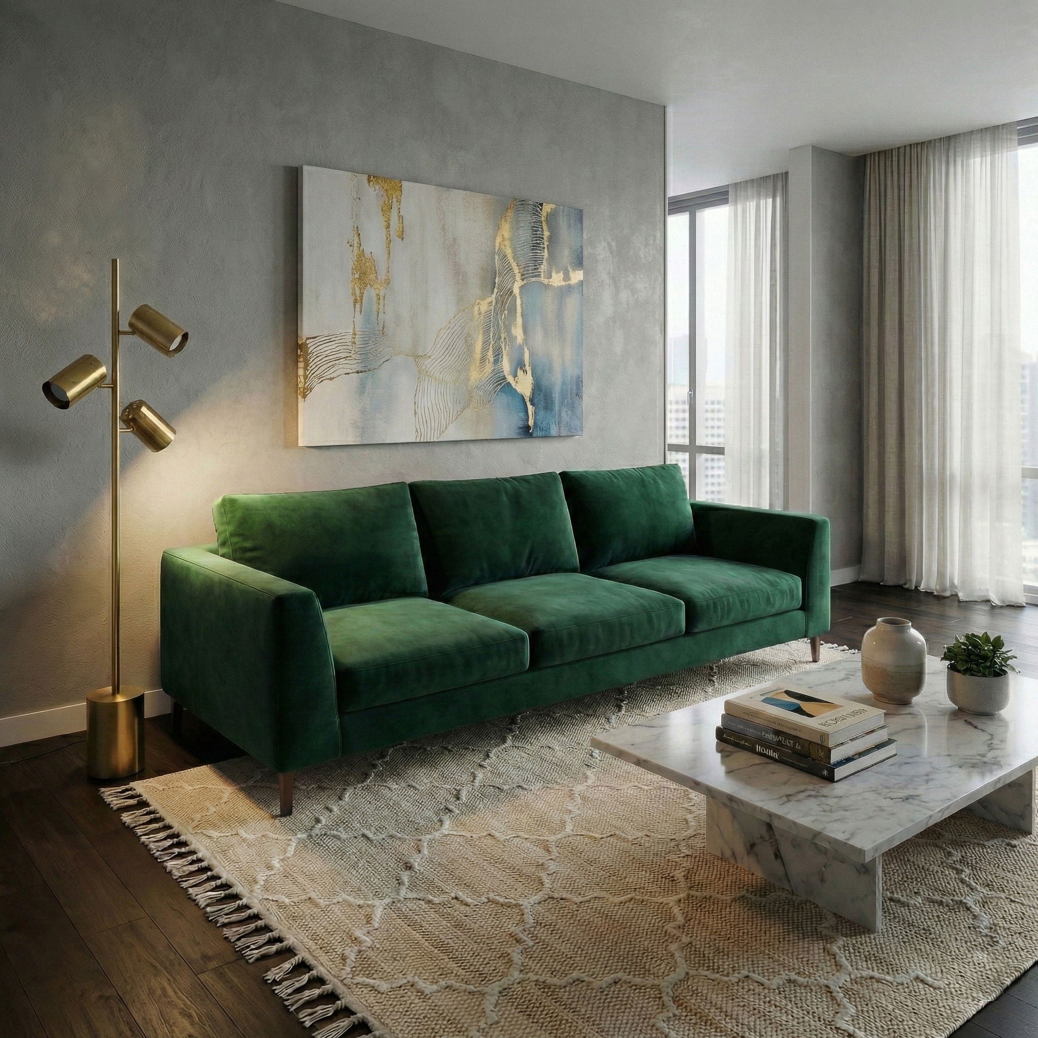 Harmony - Floor Lamp With Rotary Switch Triple Spots Block Base - Gold