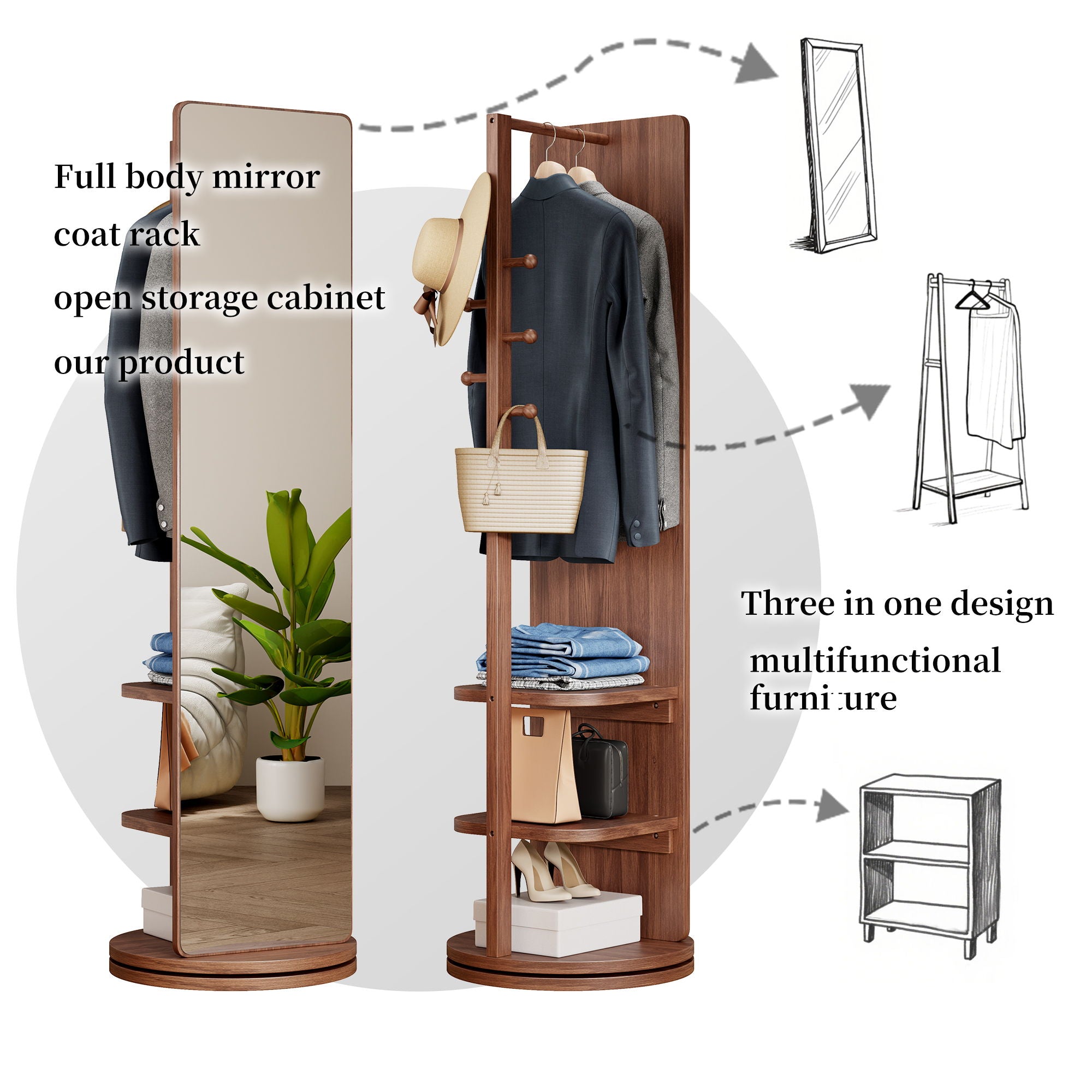 3 In 1 Multifunctional Full-Length Clothing Mirror