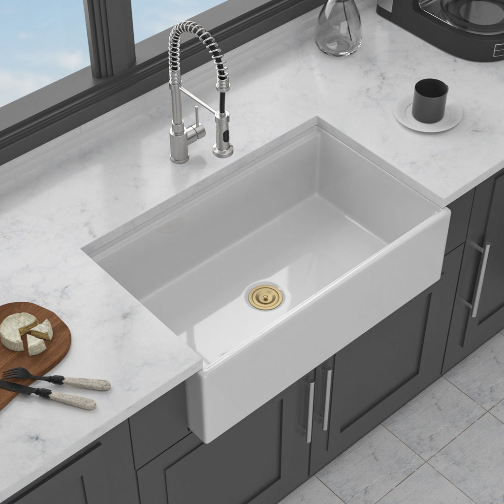 Workstation Single Bowl, Apron Front Kitchen Sink - White