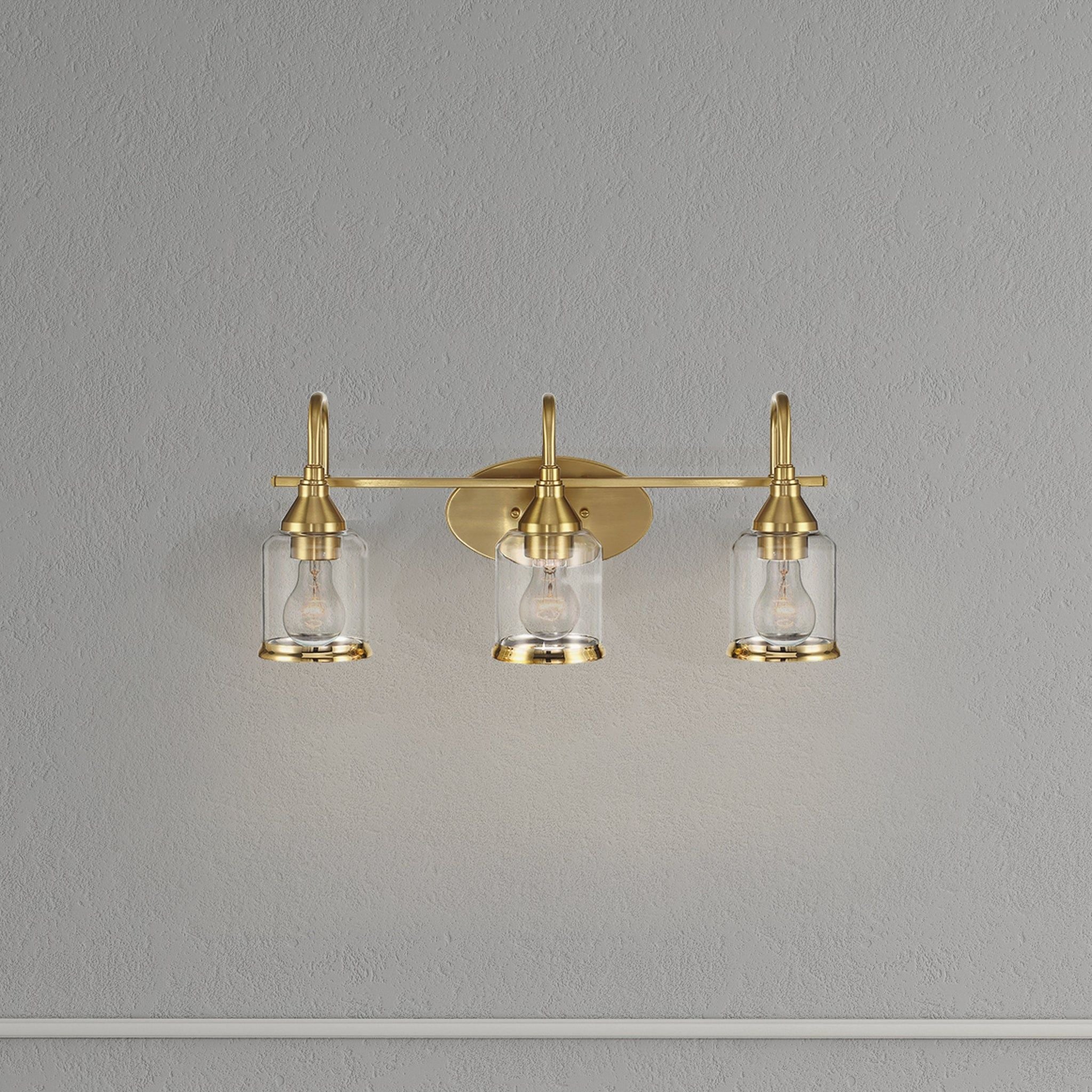 3 Lights Brush Vanity Light - Clear / Gold
