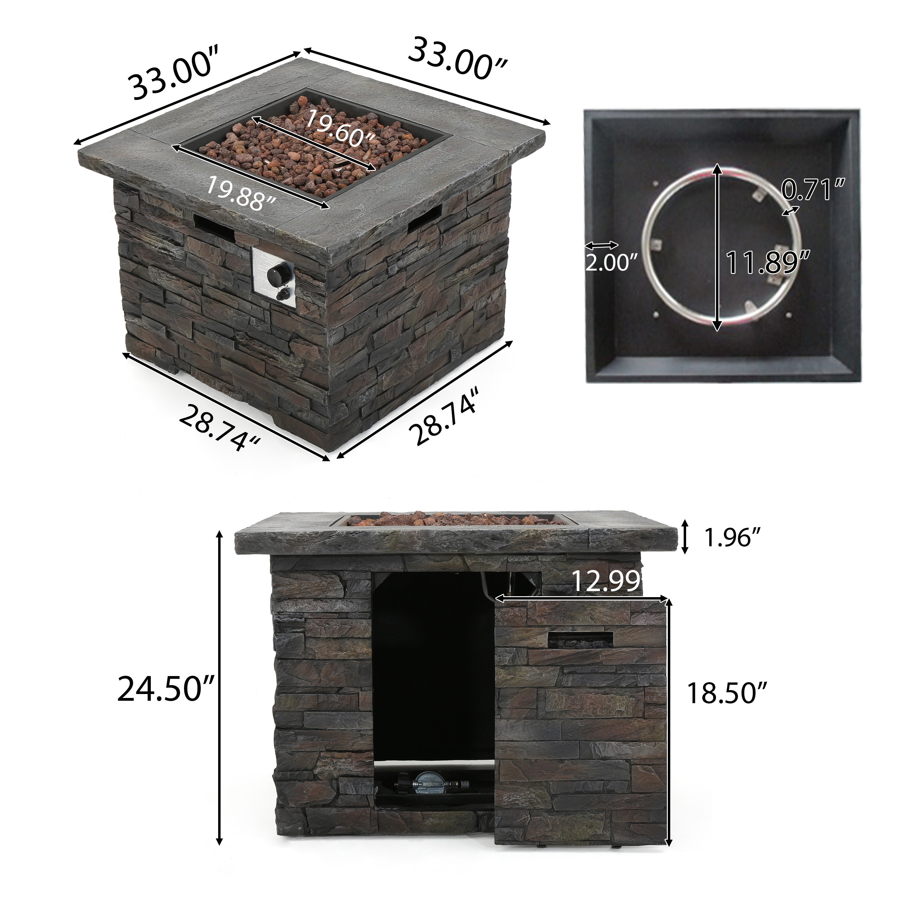 33' SQUARE MGO FIRE PIT - 40000 BTU.