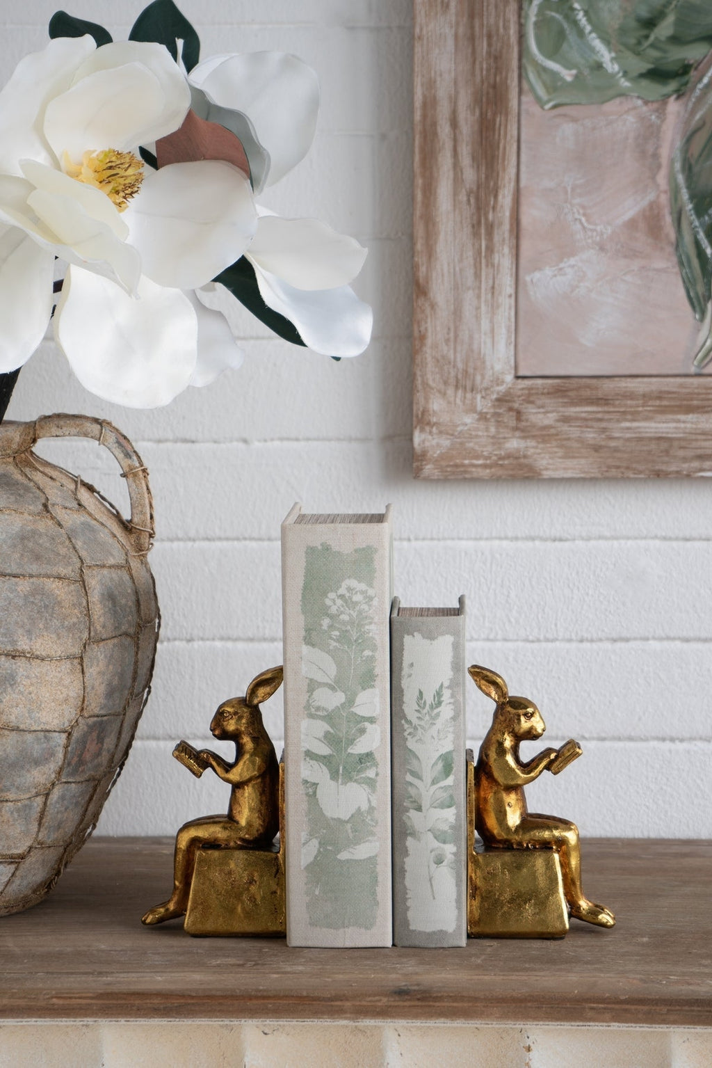 3.9x2.8x6.9' Sitting Rabbit Bookends With Antique Gold Finish