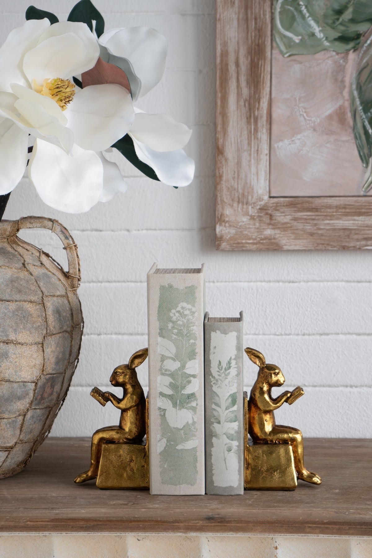 3.9x2.8x6.9' Sitting Rabbit Bookends With Antique Gold Finish