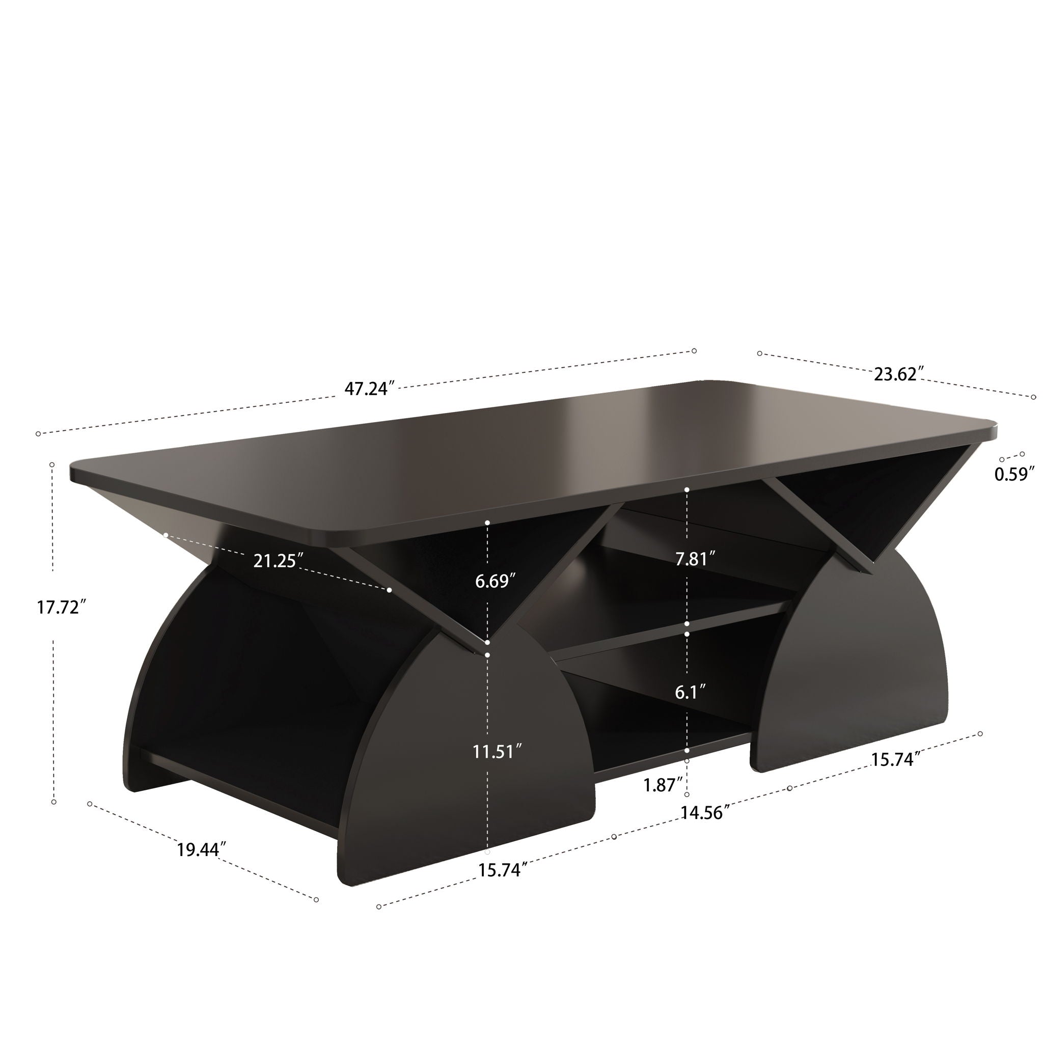 Geometric Engineered Coffee Table with Rounded Corners and Open Shelves