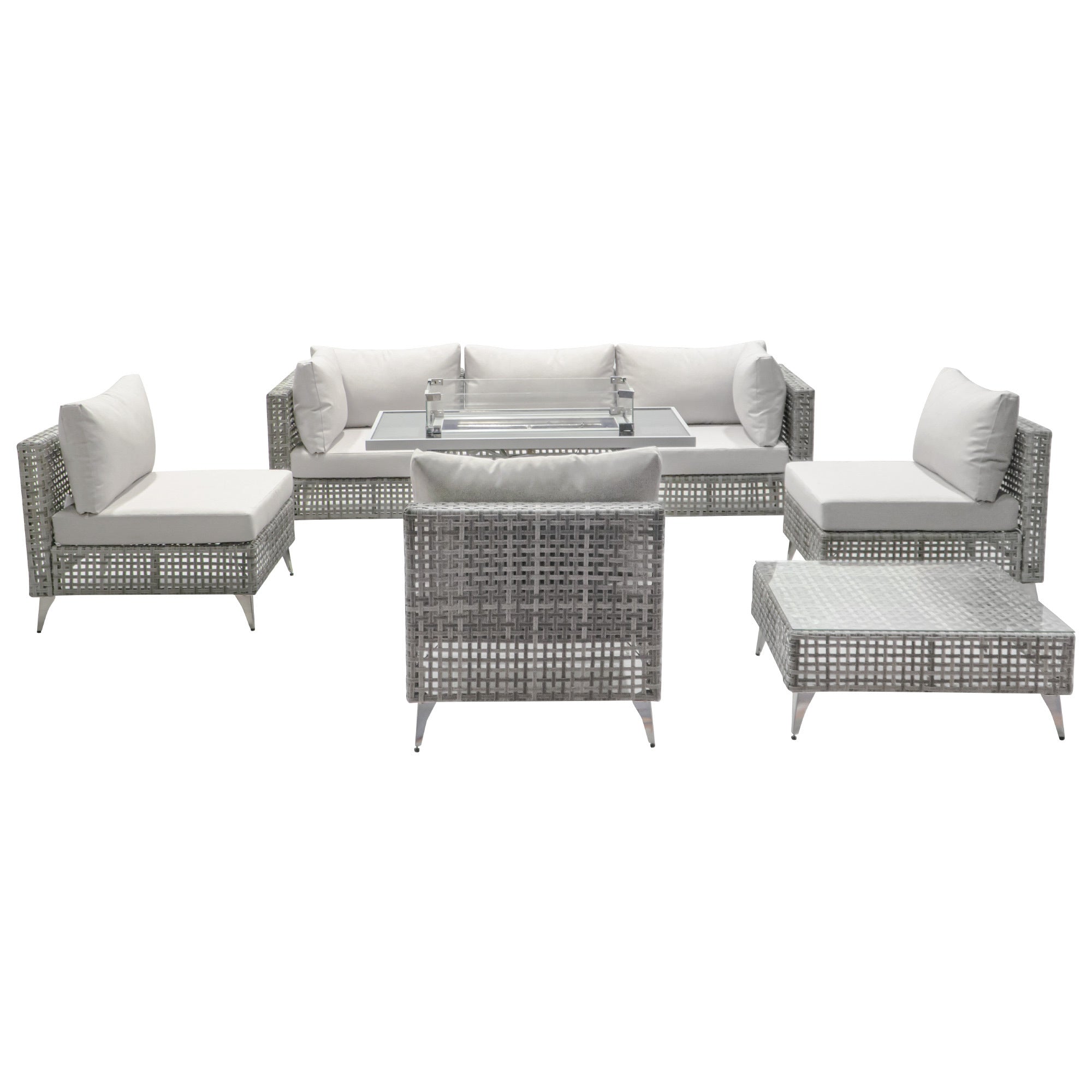 K&K Patio 8-Piece Patio Furniture Set with 43" Fire Pit Table