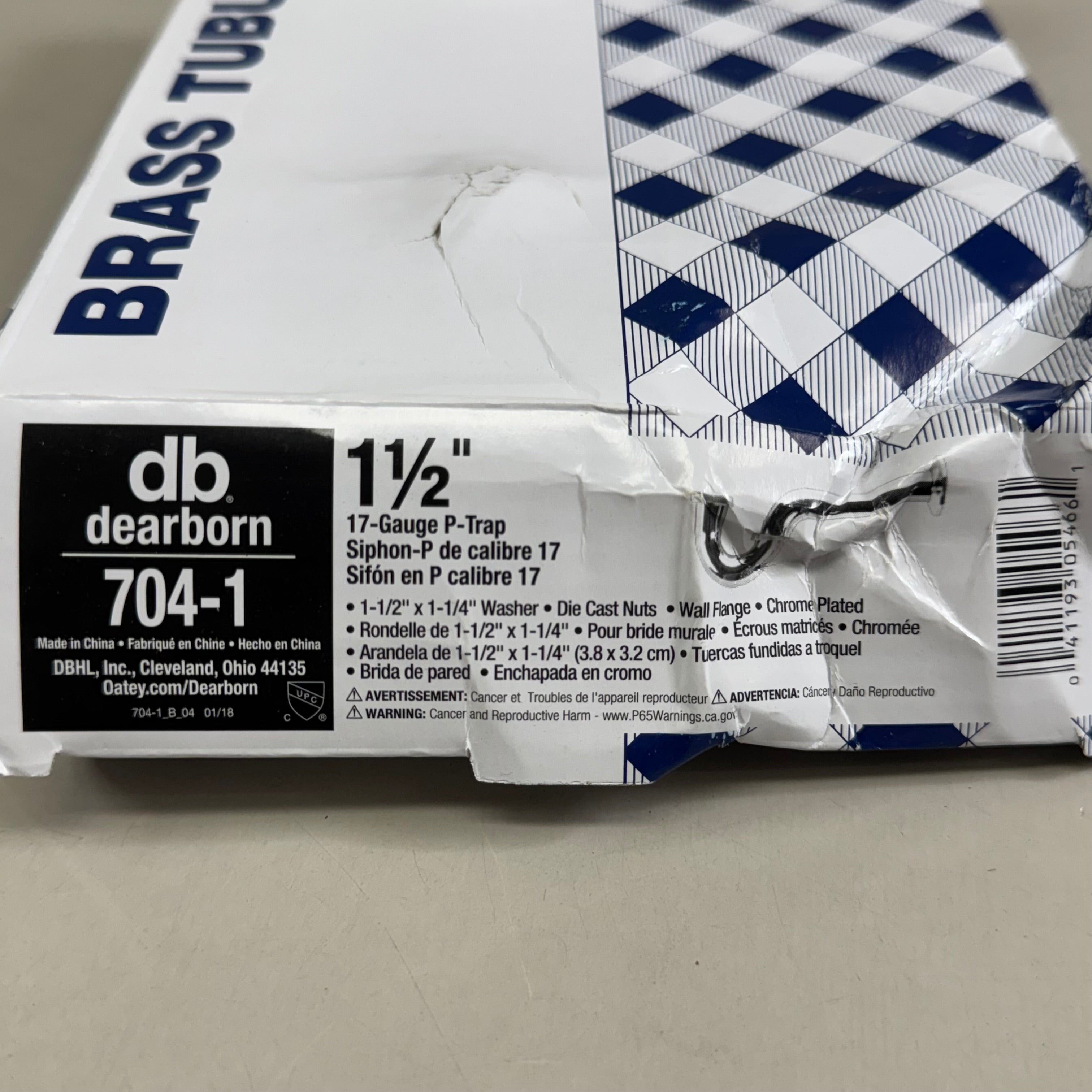 DEARBORN Chrome Plated Brass Tubular P-Trap 1-1/2"  Chrome 704-1 (New Other- (Distressed Packaging))