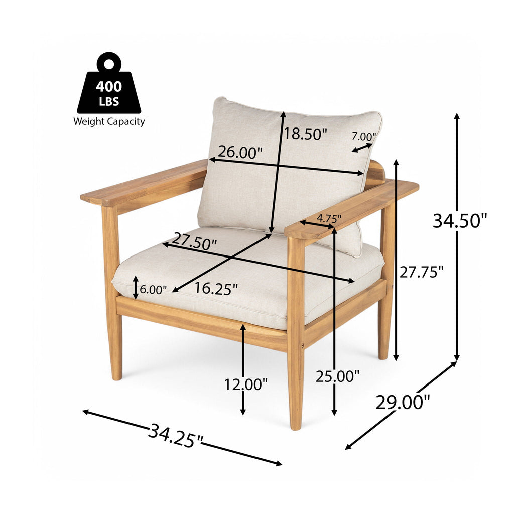 Terassi Outdoor Lounge Chair Set of 2 with Cushions - Beige / Light Teak