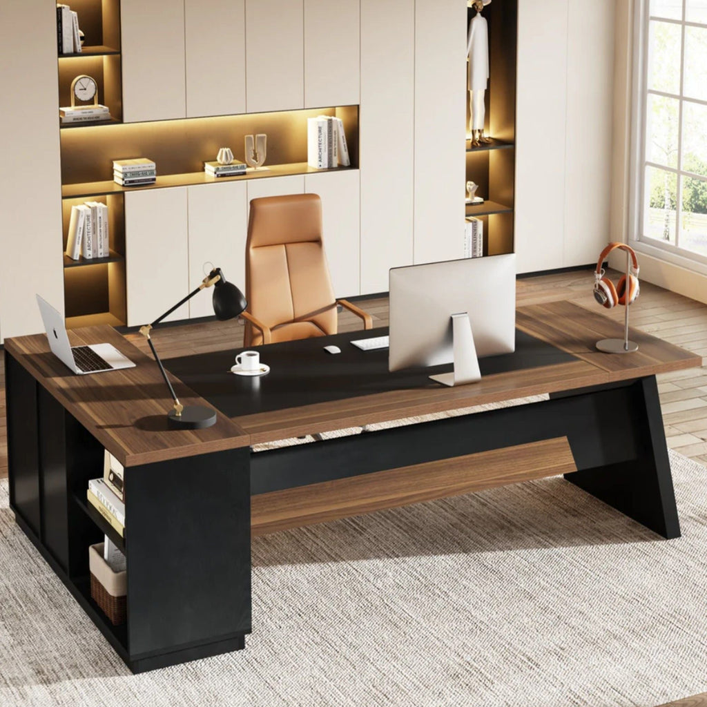 L-Shaped Executive Desk With File Cabinet & Drawers