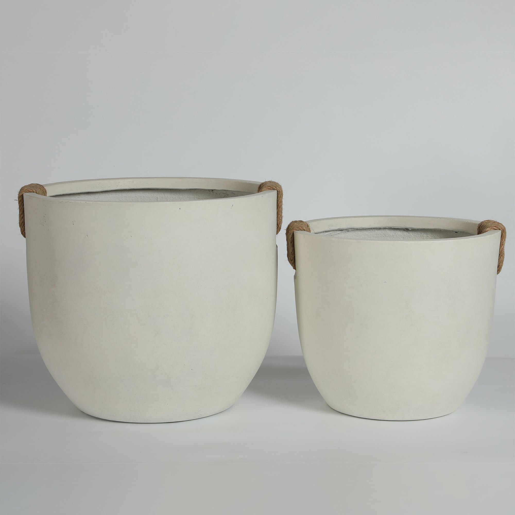 Round Concrete Planter Set of 2, Large Handmade Off White Pots