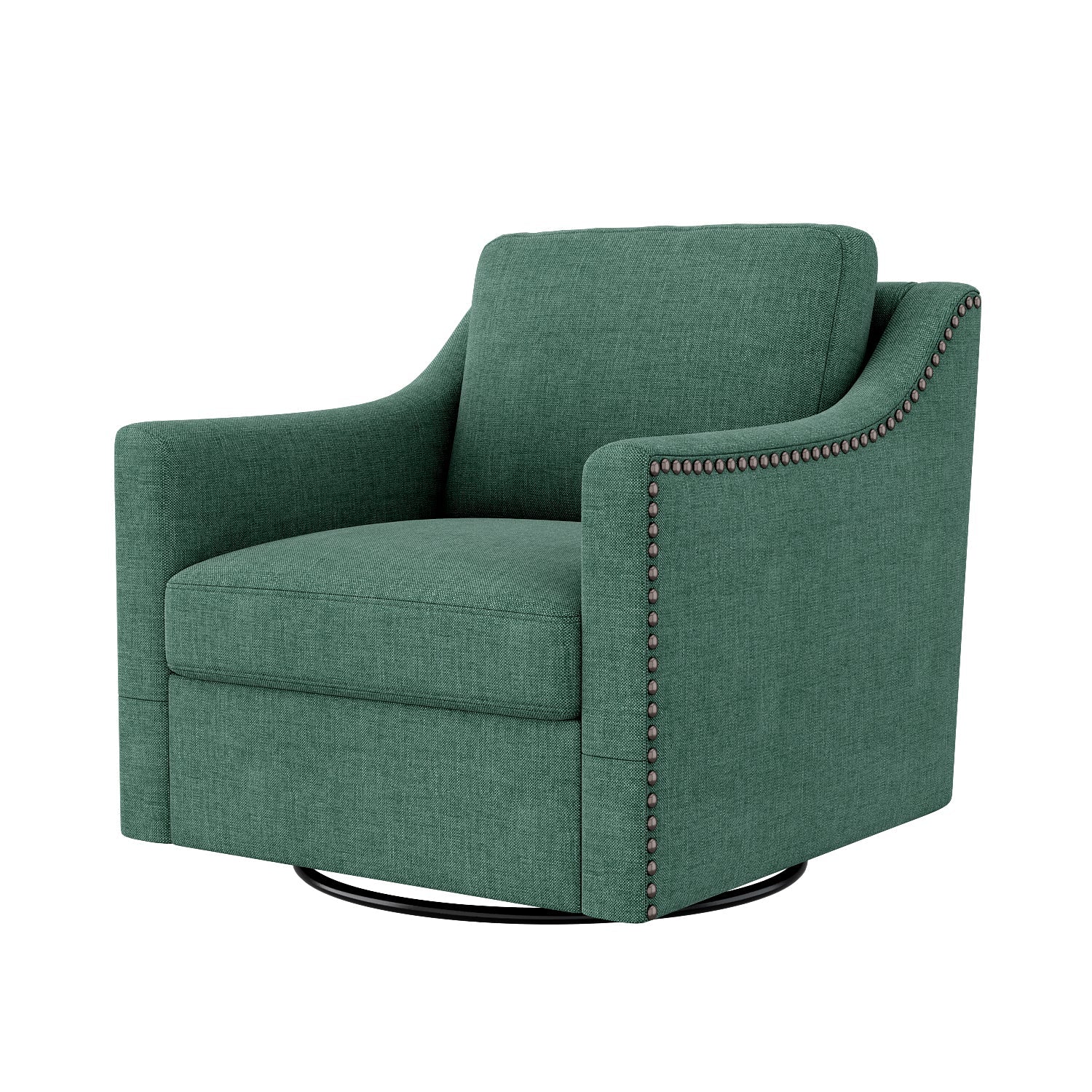 360 Degree Swivel Armchair Cotton Linen Fabric with Brass Nail Detailing